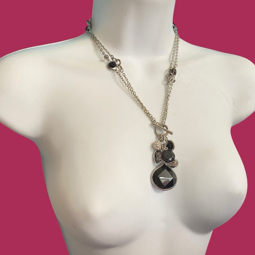 Toggle Clasp Bkqck & Silvertone Necklace